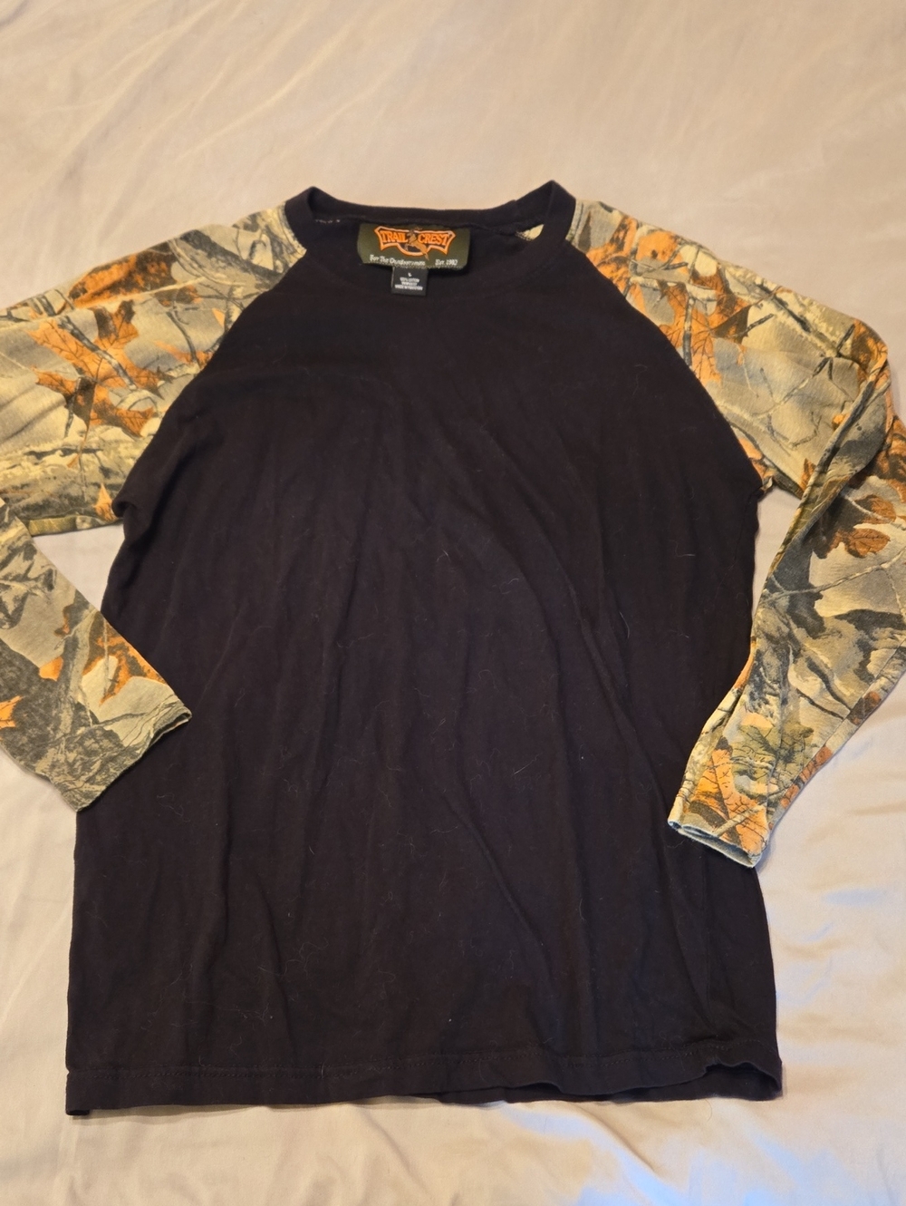 Black Raglan Long-Sleeve Tee with Camouflage Sleeves